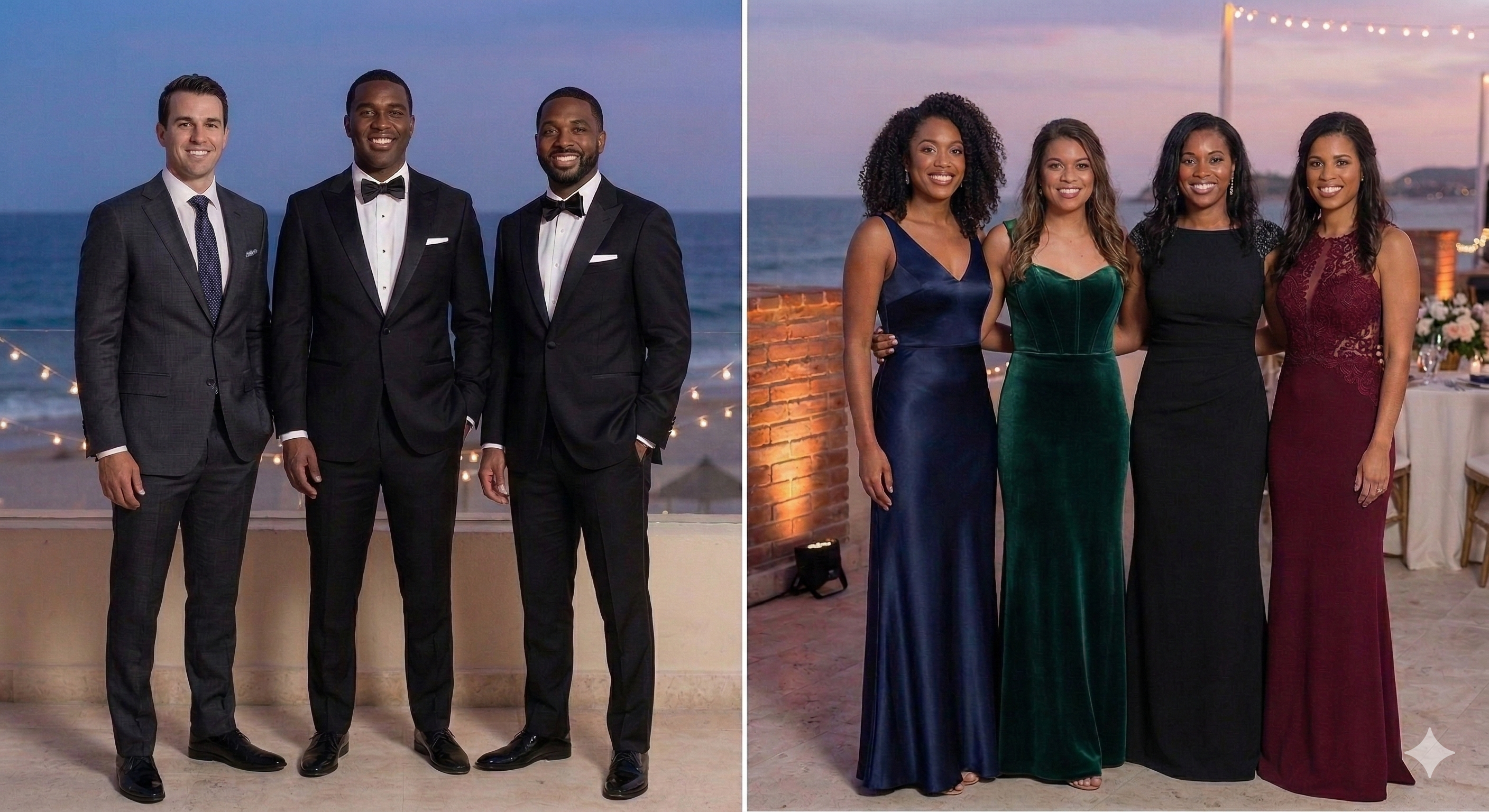 Black tie attire inspiration for men and women